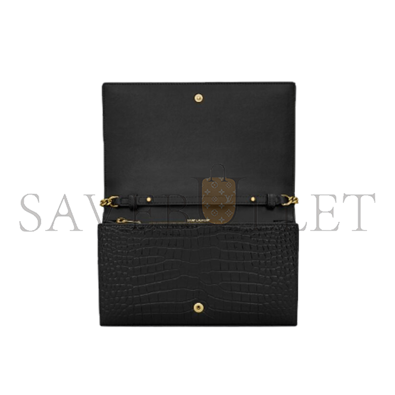 YSL CASSANDRE CHAIN WALLET IN CROCODILE-EMBOSSED SHINY LEATHER 747464DND1J1000 (22.5*14*4cm)